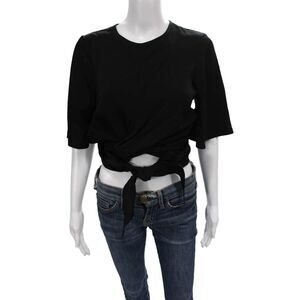 Ellery Womens Cropped Black Round Neck Short Sleeve Blouse Size 0